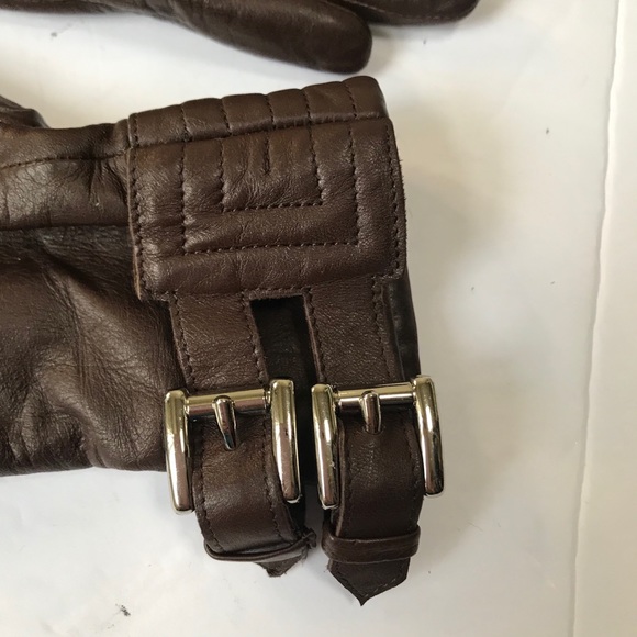 Michael Kors Moto Leather Gloves Buckles Lined Silver Hardware Small Brown Lined - Picture 4 of 11